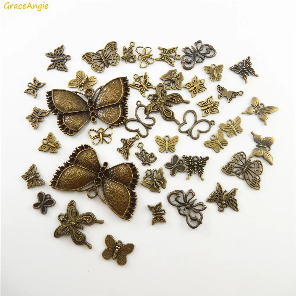 40pcs Butterfly Charms Pendants Antique Bronze Mixed Style Hot Selling