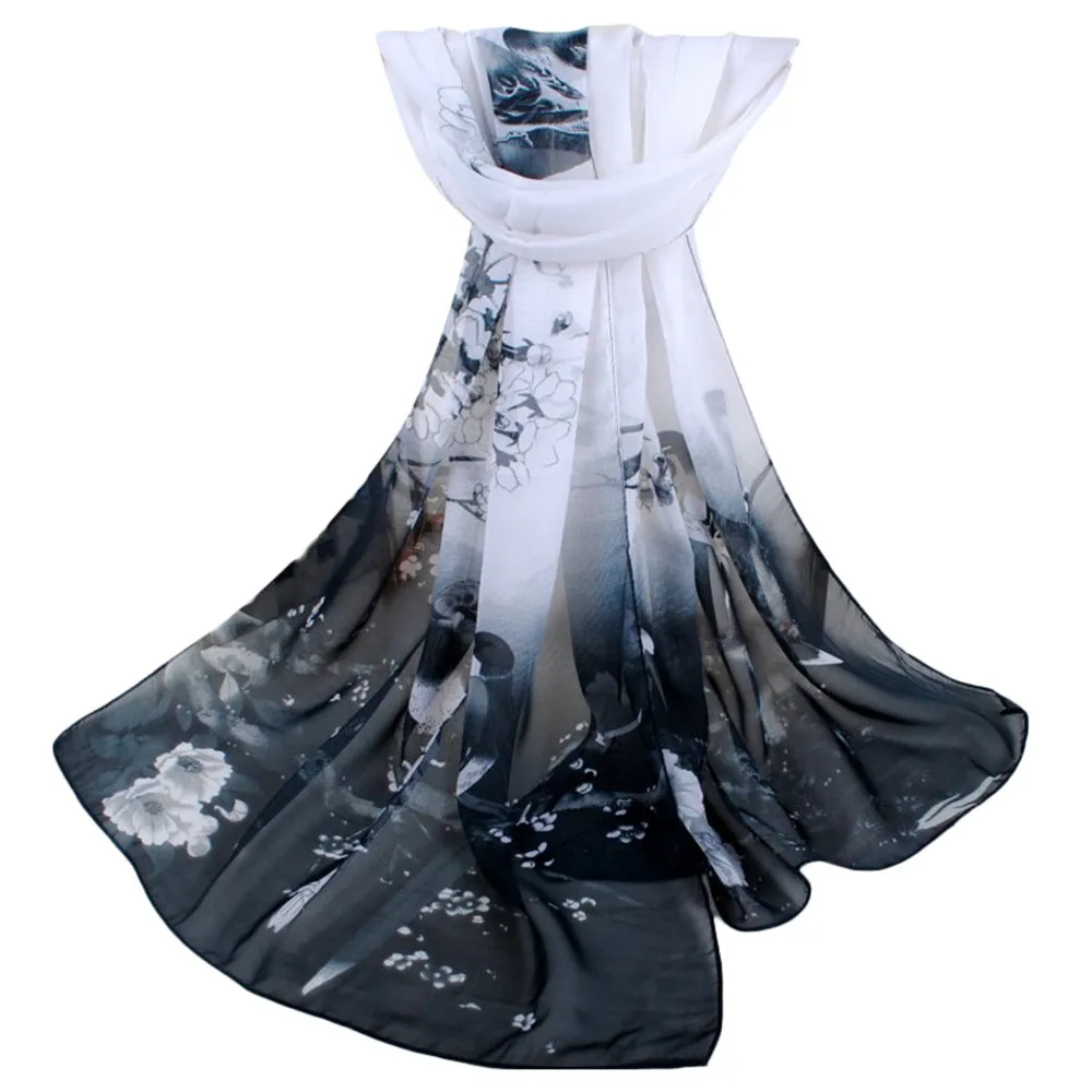 

Women's Scarves Long Soft Wrap Scarf Retro Printed Chiffon Shawl Ladies Summer Breathable Scarf Saida De Praia 2019@py