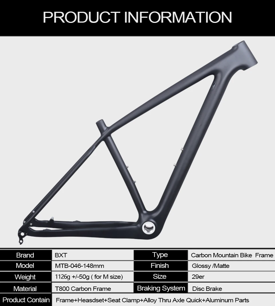 Top Full Carbon BOOST Frame 29er Bicycle Mountain Frameset 148*12 Boost Bike Frame matt/glossy BSA Frame 12