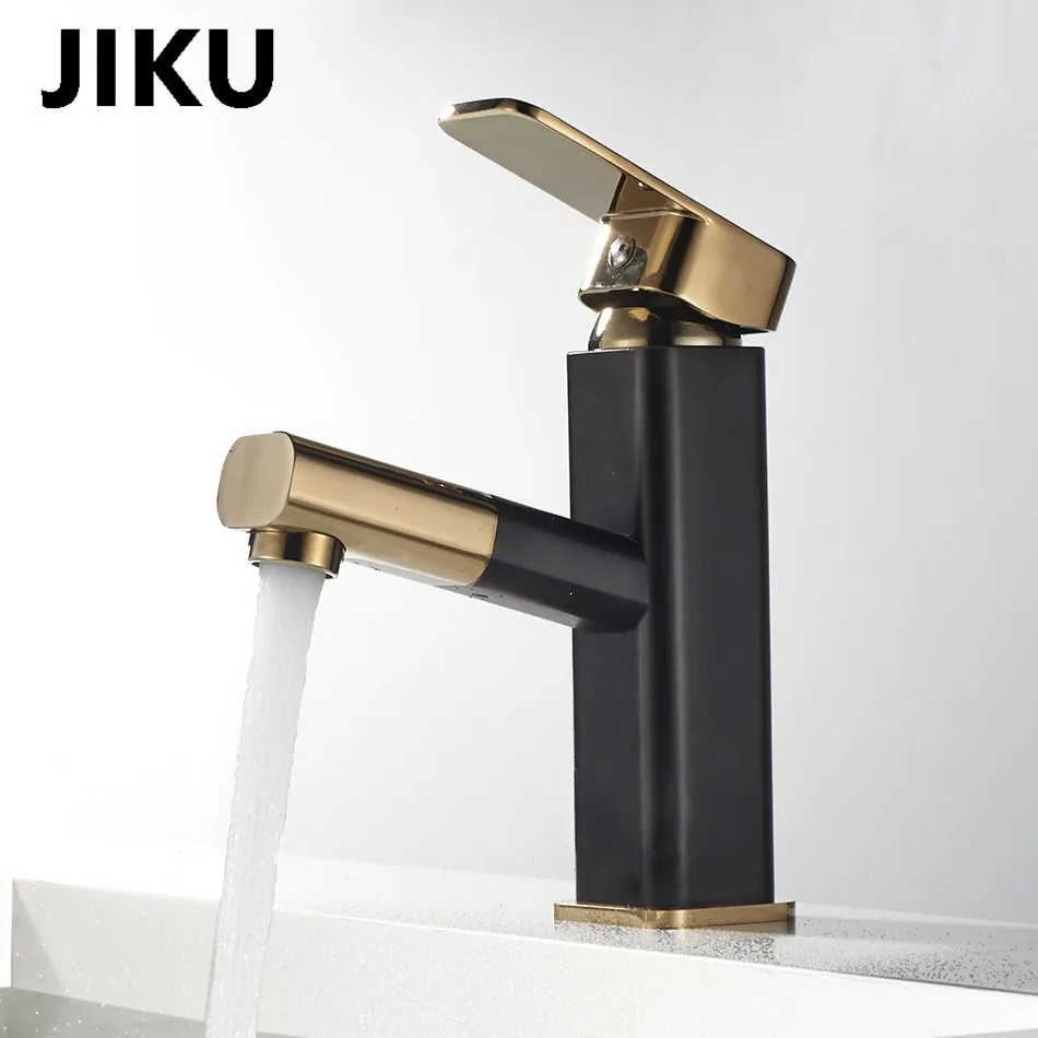 

JIKU Black Bathroom Faucet Stainless Steel Basin Mixer Torneira Para Banheiro Tap Bathroom Sink Basin Mixer Tap