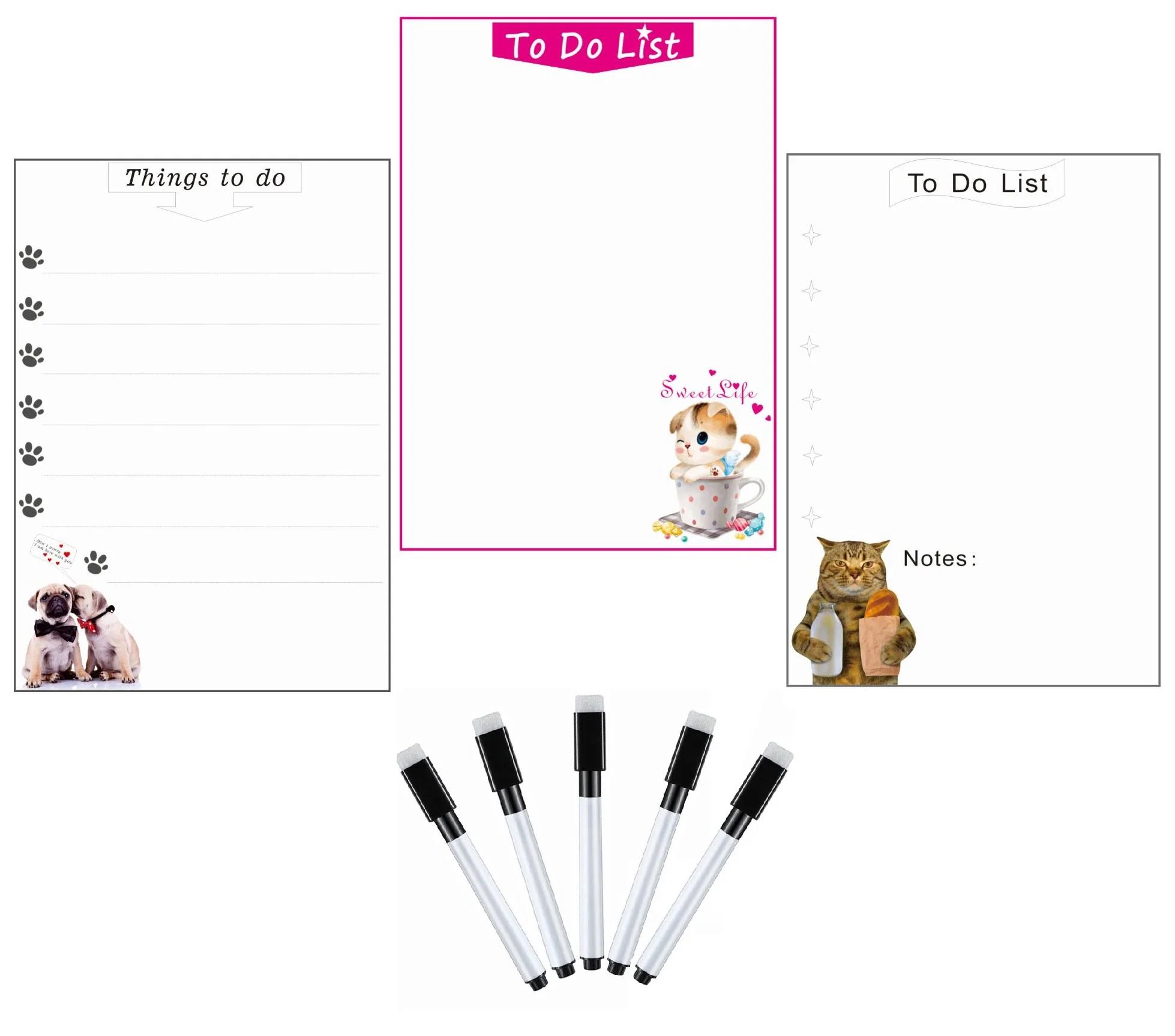

Dry wipe Magnetic Whiteboard White Board for Fridge Magnet Sticker Weekly Planner Cute Dog Cat Print Message Board Writing Pad