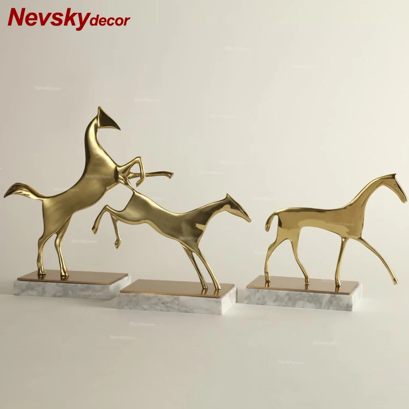 

Home accessories Golden horse Statue Plaster Model Stones Crafts Ornament Creative Artwork Figurines Living Room Wine Cabinet