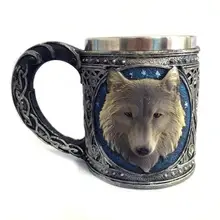 Personalized Double Wall Stainless Steel 3D Wolf Head Mugs Coffee Beer Mug Drinking Canecas king wolf Drinking Gift 3