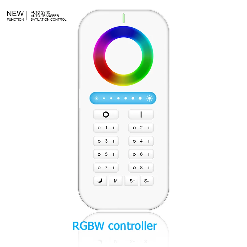 

New 2.4GRGBW LED Bulbs controller auto transfer sync LED lighting Group Division 8 Zone RF Remote Controller switch off delay