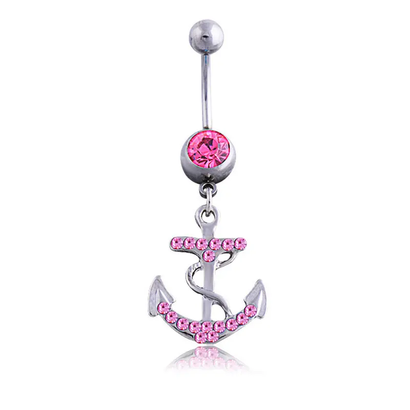 Surgical Steel Anchor Navel Piercing Crystal Rhinestone Dangle Belly