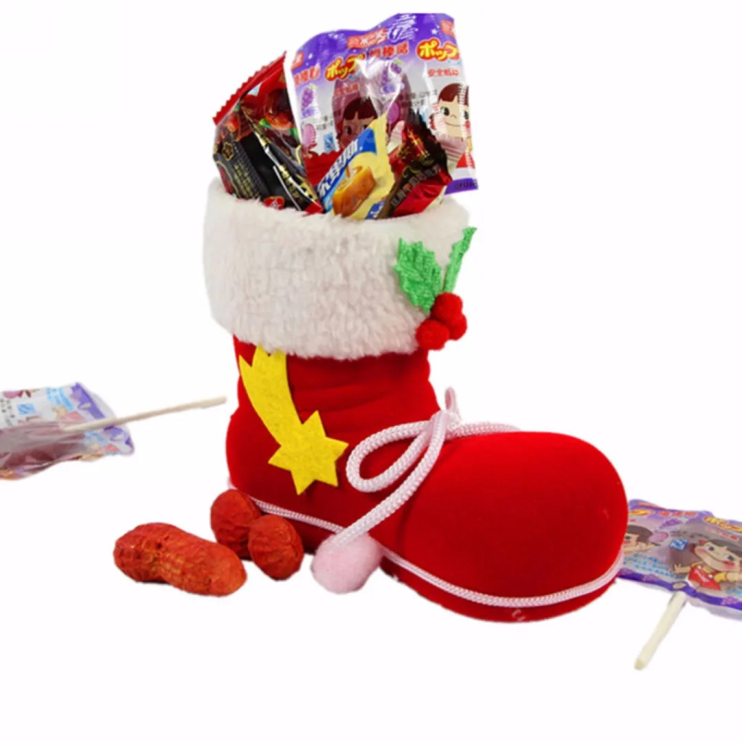 S/M/L Red Christmas Flocking Boots Socks Candy Box Christmas Tree Decoration Home Ornaments Laser Package Supplies