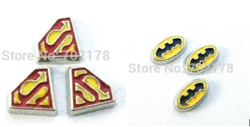 

mix superman and batman 10pcs zinc alloy DIY Floating Locket memory charms fit for locket lowest price ! FC288&FC290