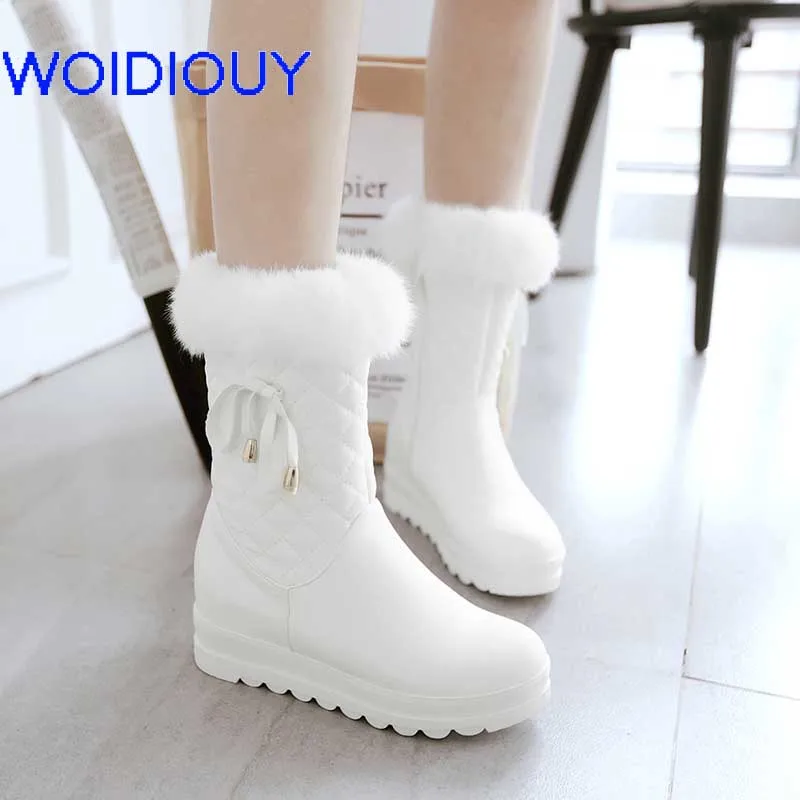 

Female Snow Boots Leather Winter Boots Women Flat Waterproof Shoes Botas Mujer Botas Femininas de inverno Black White plus size