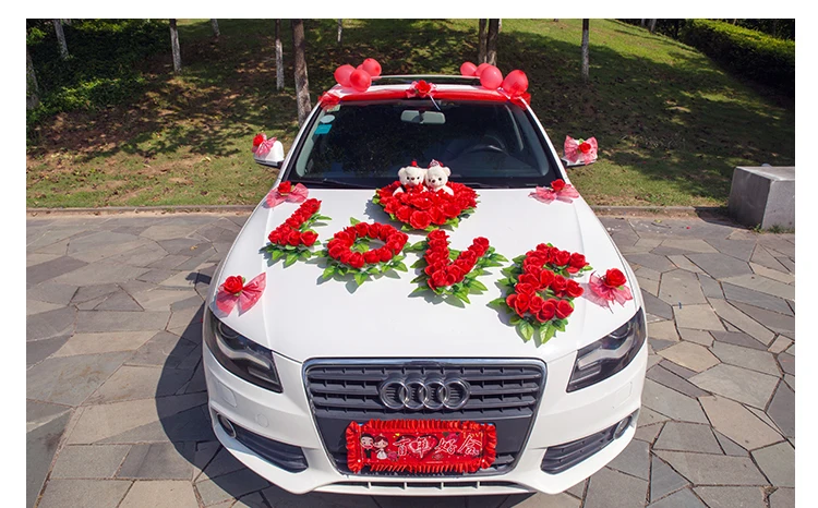 Креативные корейские свадебные украшения автомобиля, искусственные цветы, свадебные украшения, искусственные цветы, вечерние украшения - Цвет: Красный