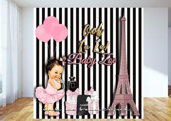 

custom Paris Eiffel Tower Balloon Baby Shower Black Striped backdrops Computer print children kids background