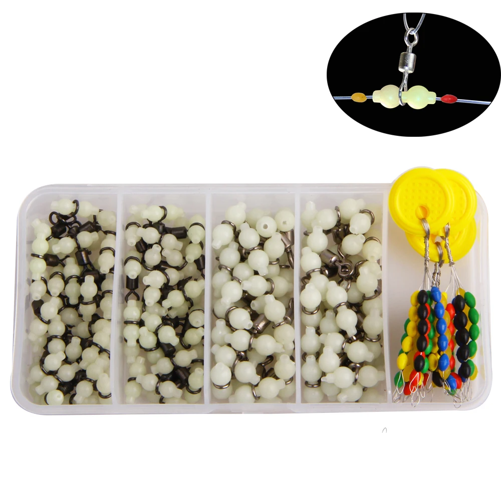 

220Pcs/box Luminous 3 way Rolling Swivel for fishing string hook with float stoppers Fishing Accessories tools
