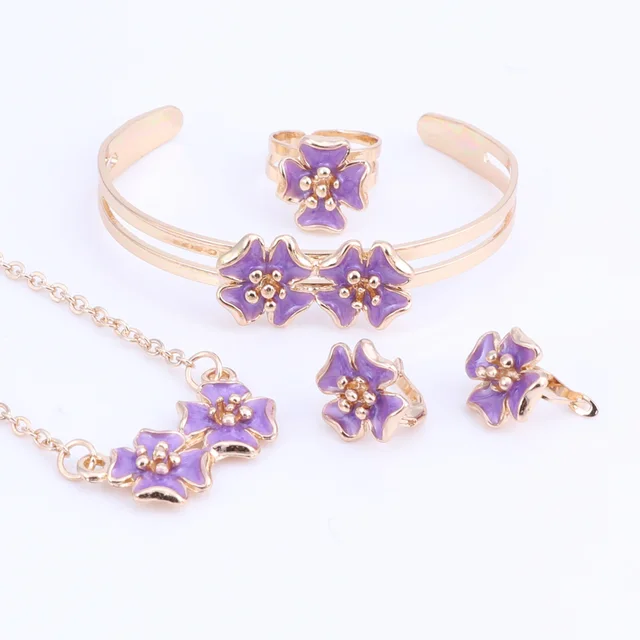 Fashion Girl Jewelry Lovely Flower Children Necklace Bangle Earring Ring Kids Baby Costume