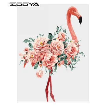 

ZOOYA 5D DIY Diamond Flower Pink Flamingo Animal Diamond Painting Cross Stitch Square Drill Mosaic Decoration BK1090