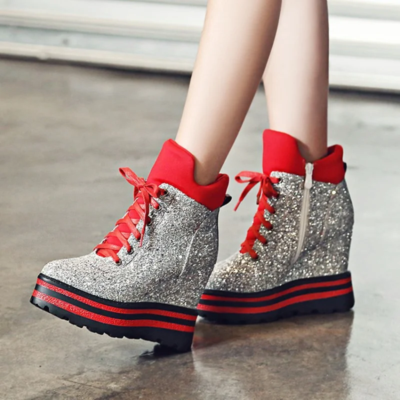 

Thick Crust Creepers Increased Inner Crossed Lace-up Martin Boots For Women Discount Cheap Hot Sale Booties Shoes Size 38 39