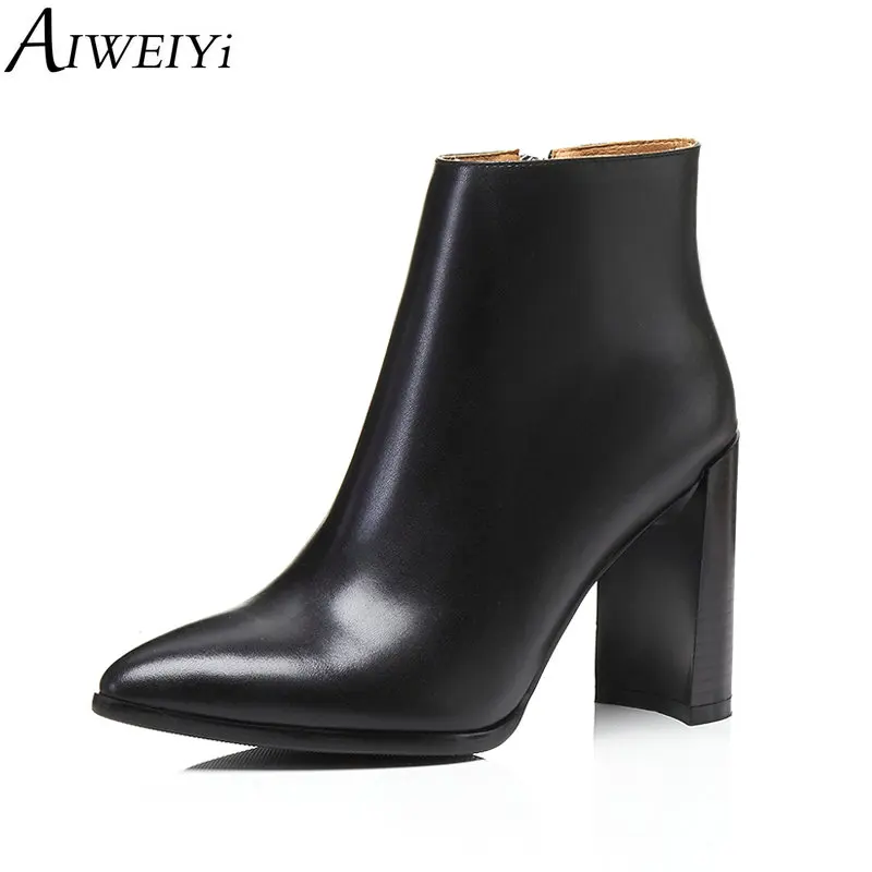 

AIWEIYi Women Boots Genuine Leather Ankle Boots Women Autumn Winter Cow Leather Shoes Woman Lace Up Platforms Martin Boots