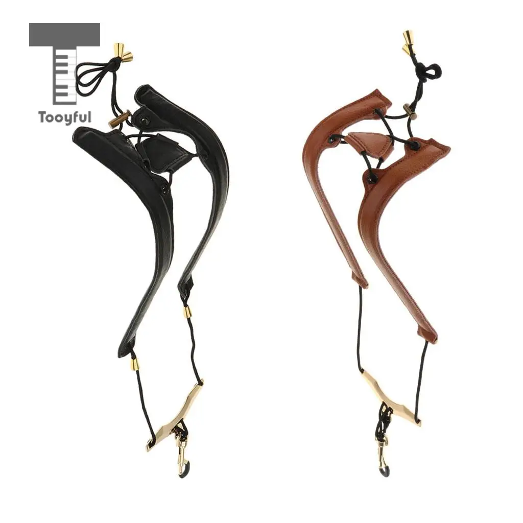 Black/Brown Adjustable Leather Saxophone Shoulder Neck Strap Width 24mm
