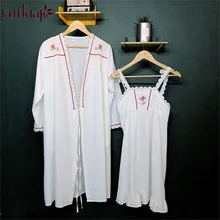 Fdfklak Модный хлопковый халат для женщин осень зима длинный рукав женский халат две детали с принтом комплект пижам Пижама банный Халат