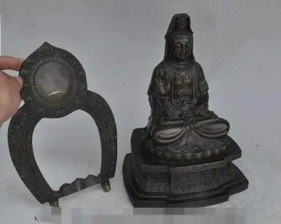 

S3939 11" old chinese buddhism bronze lotus Kwan-Yin Bodhisattva Goddess buddha statue