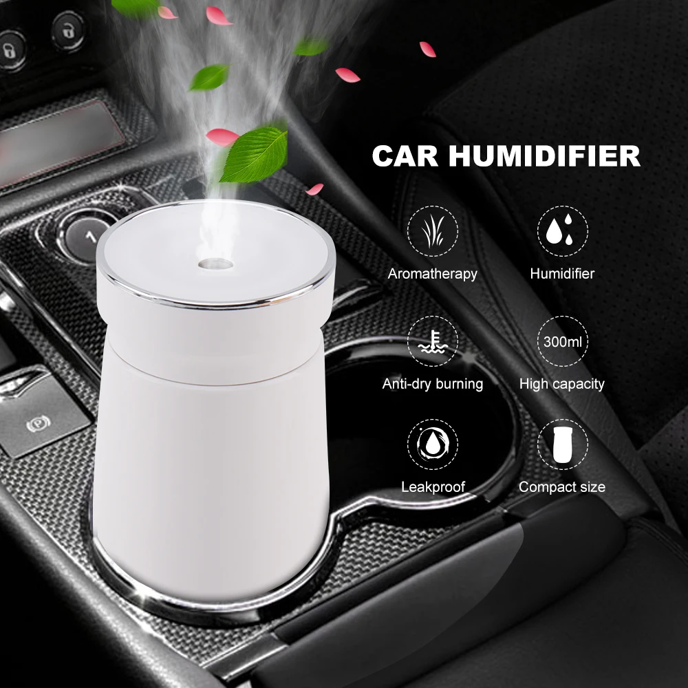 BORUiT Car Humidifier Air Purifier 300ml Aroma Essential Oil Diffuser Aromatherapy Portable Car