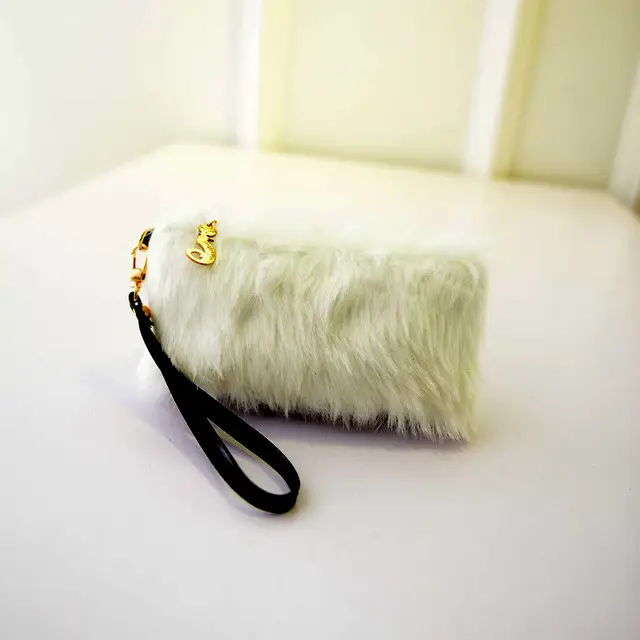 Us 3 99 40 Off Hot Luxury Women S Mini Fuzzy Wristlet Evening Handbag Female Casual Phone Purse Las Elegant Clutches Coin For In