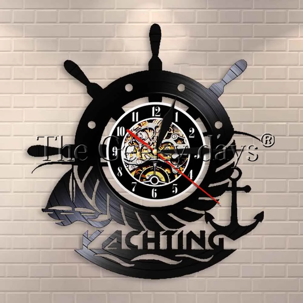 1Piece LED Lighting Clock Yachting Theme Vintage Vinyl Record Wall