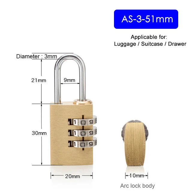 KAK Твердый латунный медный замок безопасности кодовый замок для спортивного зала цифровой шкафчик чемодан замок для ящика фурнитура - Цвет: AS-3-51