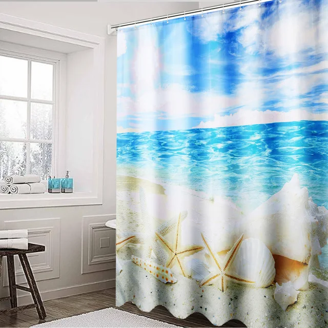 Bathroom 180x180cm Sunshine Beach Shower Curtain Seashell Polyester Bathroom 180x180cm Sunshine Beach Shower Curtain Seashell Polyester Waterproof Fabric Ocean Washable Home Decor