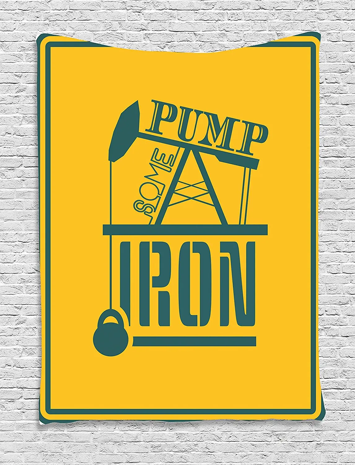 Fitness Tapestry Pump Some Iron Quote in Vintage Frame Oil Power Lifting Weight Icons Wall Hanging for Bedroom Living Room | Дом и сад
