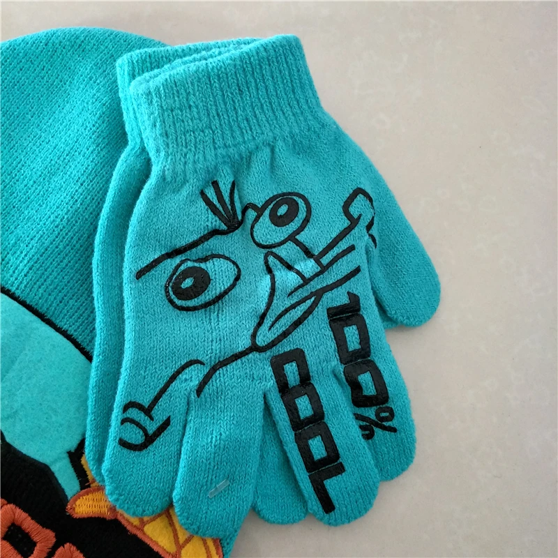 Phinas Ferb/зимние шапки с героями мультфильмов; Perry The Platypus Agent P; Детские кепки для мальчиков; Gorro Masculino Bones Skullies Beanies с перчатками