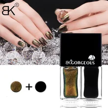 2Pcs/Set BK Brand Holographic Starry Sky Nail Polish Black Base Color+Glitter Nail Enamel 15 Colors Nail Art Beauty Cosmetics