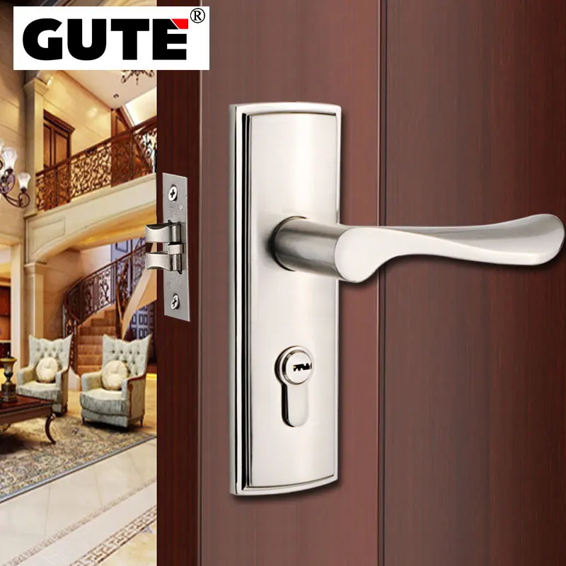 

GUTE Barb Single Latch Indoor Door Lock Zinc Alloy Brushed Bright Color Stainless Steel Pull Switch Between Left and Right hand