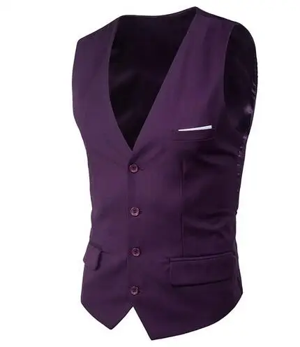 Высокое качество корейский маленький жилет мужской повседневный деловой жилет мужской накладной карман 9 цветов большой размер 6XL костюм жилет Y1 - Цвет: Фиолетовый