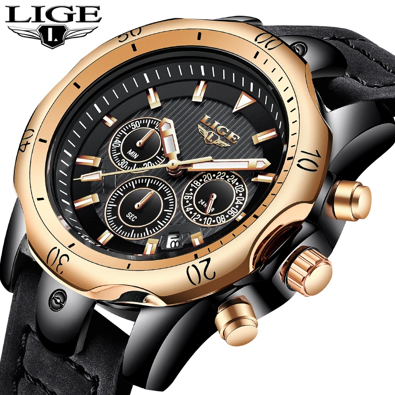 

2019 LIGE New Mens Watches Brand Luxury Quartz Watch Men Casual Leather Military Waterproof Sport Wrist Watch Relogio Masculino