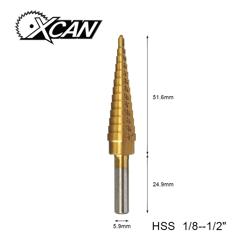 1PC 1/8 1/2" Step Drill Bit Set Titanium Coated High Speed Steel Step