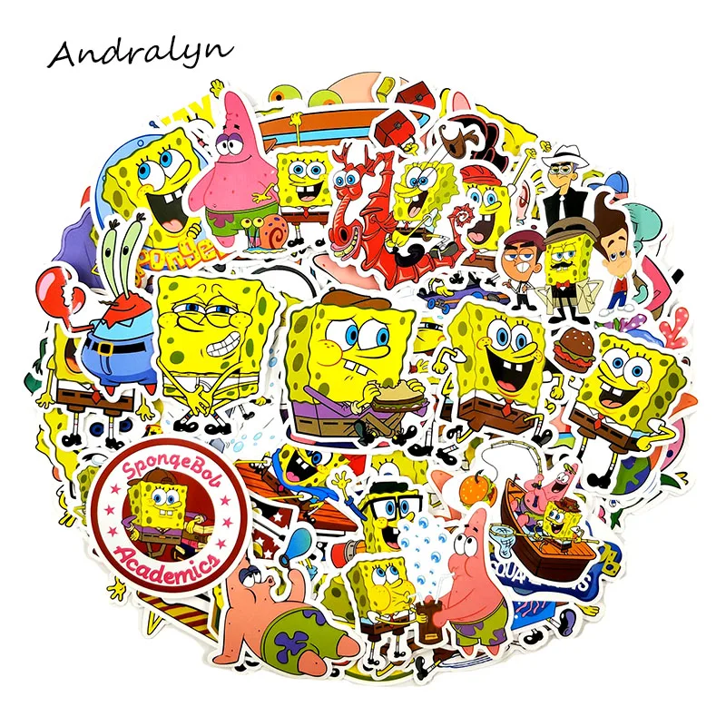 

50Pcs/Set SpongeBob Cartoon Stickers For Kid For Laptop Guitar Motocycle Luggage Skateboard Doodle Decor Toy