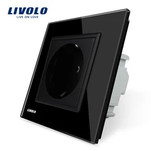 Livolo EU Power Socket, Black Crystal Glass Panel, 16A EU Standard Wall Outlet without Plug VL-C7C1EU-12