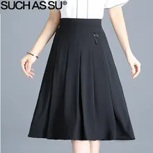Такие как SU Летние Осенние вязаные юбки женские новые черные эластичные плиссированные юбки с высокой талией S-3XL офисные женские юбки средней длины