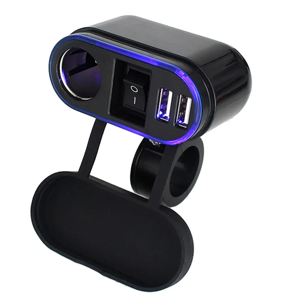 Motorcycle 12V 24V 2 Dual USB Charger Cigarette Lighter Charging System Power Socket for ATV Boat