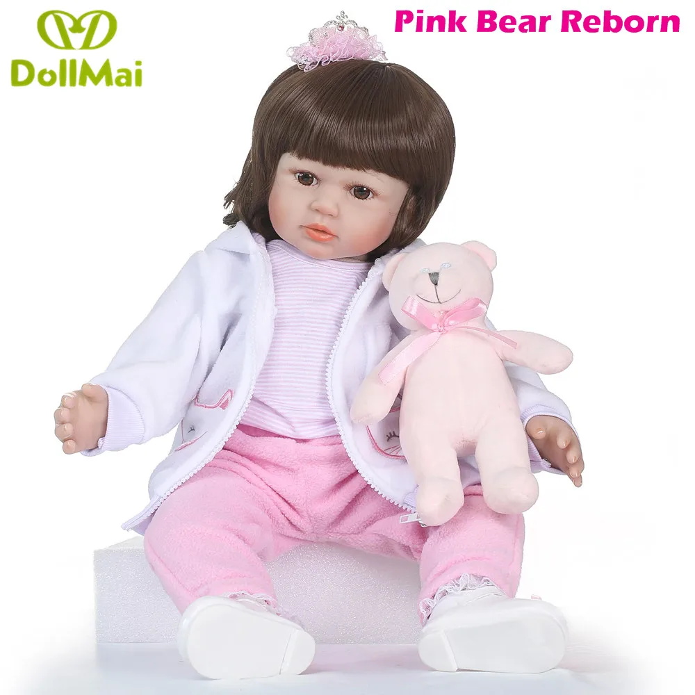 

58cm reborn dolls soft silicone vinyl baby dolls bebe princess reborn bonecas real baby alive bonecas reborn withi pink bear