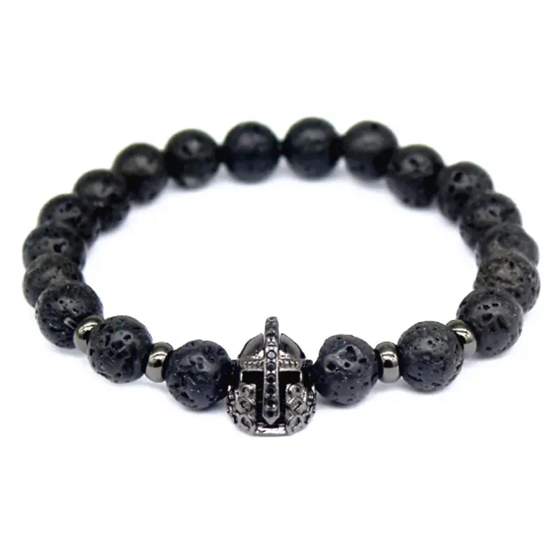 MKENDN Оптовые Lava Stone Pave CZ Корона и шлем Шарм браслет для мужчин женщин ювелирные