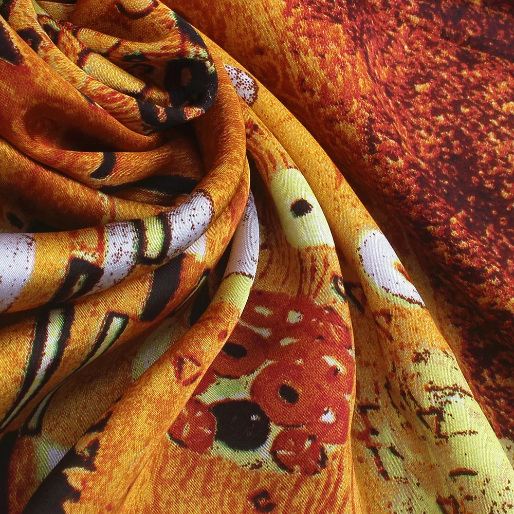55 см* 55 см Шарф из искусственного шелка Ins Art Klimt живопись принт поцелуй небольшие Квадратные Платки женские модные повязки на голову