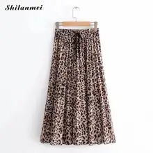 Летняя женская плиссированная юбка с леопардовым принтом со змеиным принтом Faldas Femme на шнурке с эластичной резинкой на талии, юбки до середины икры