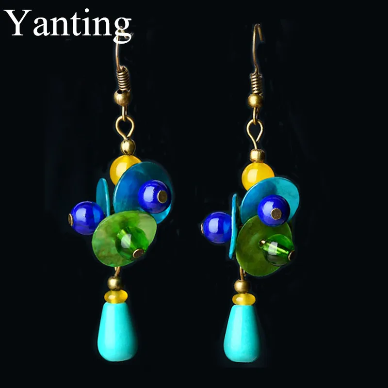 Yanting colorful round shell earrings for women ethnic water drop earings ancient copper color ear hook party jewelry brincos | Украшения и
