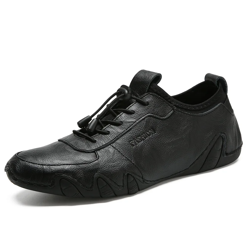 Модная мужская повседневная обувь с осьминогом; Мужская обувь из мягкой кожи; дышащие мягкие белые кроссовки на шнуровке; повседневные мужские лоферы на плоской подошве - Цвет: Black