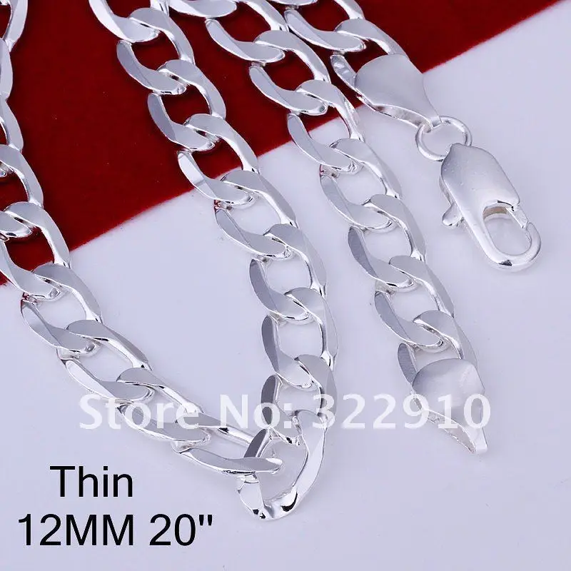 925 серебро Модные украшения звеньевая 12 мм 20 дюйма Щепка N202 Цепочки и ожерелья