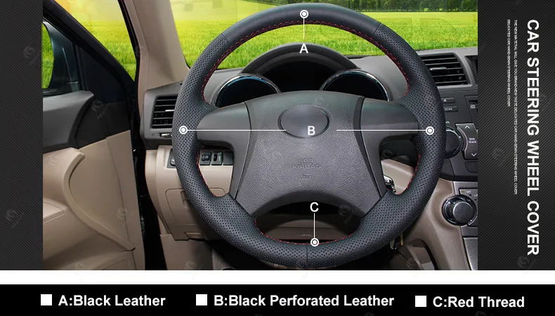Toyota Highlander 2008-2013 Toyota Camry 2007-2011 Black Artificial Leather Auto Steering Wheel Cover