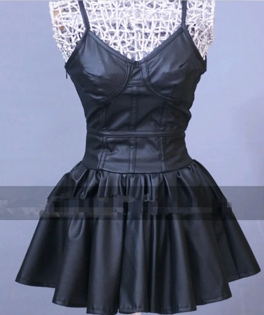 

Can be customized Anime Mirai Nikki Cosplay Gasai Yuno Cosplay Costume Black PU Strap Dress Female Sexy Dress Halloween Party