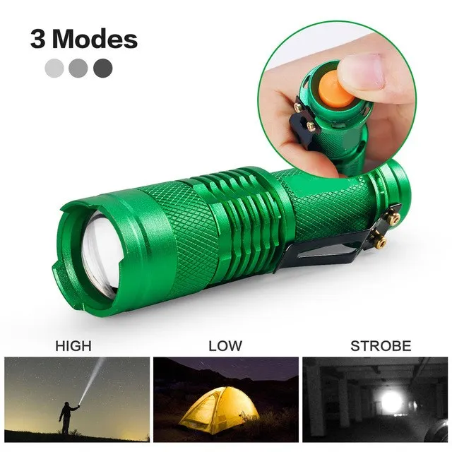 Adjustable Mini LED Flashlight Torch Zoom Focus Torch Lamp Penlight Waterproof 3 Modes Use AA/14500 battery For Camping running - Испускаемый цвет: LIGHT GREEN