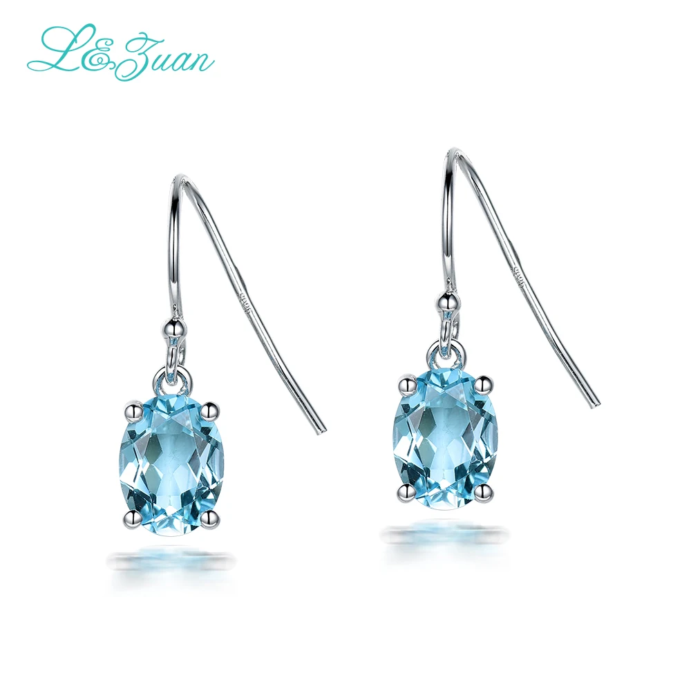 

l&zuan S925 Silver Topaz Drop Earrings For Womens 2.722ct Trendy Blue Round Natural Gemstones Fine jewelry Party Gift
