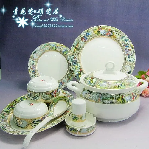 Jingdezhen ceramic tableware bone china tableware handmade gilt 56 head